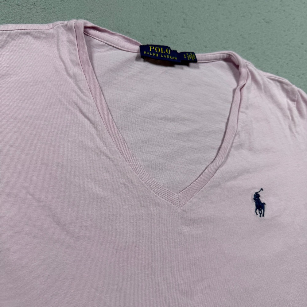 Polo Ralph Lauren Womens V-Neck Short Sleeve T-Shirt Pink Pony Logo Small